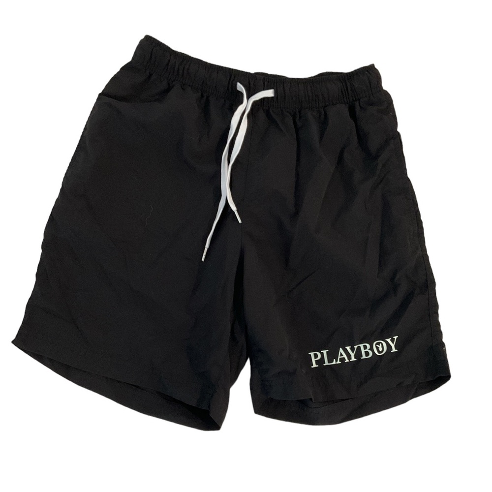 Playboy by Pacsun Men’s Nylon Trunks Surf Shorts Black Drawstring Logo Size S